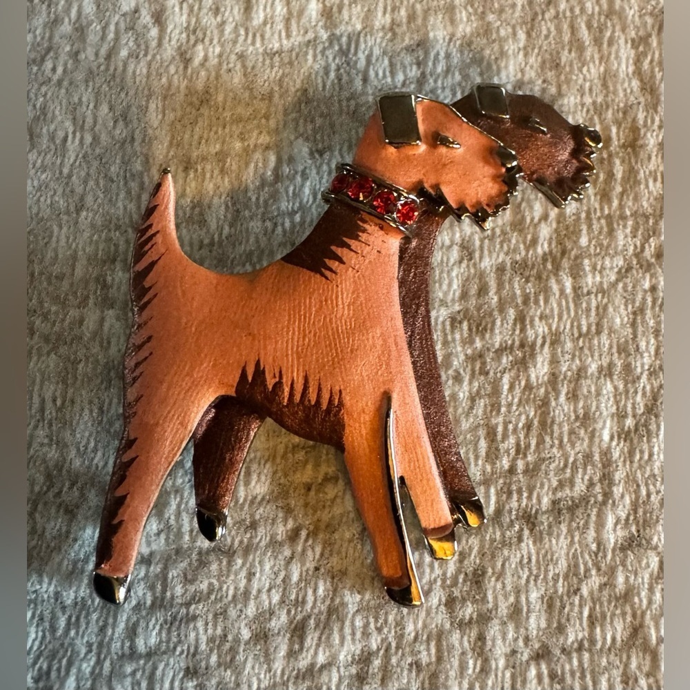 Stylish Dog Brooch with Red Accents